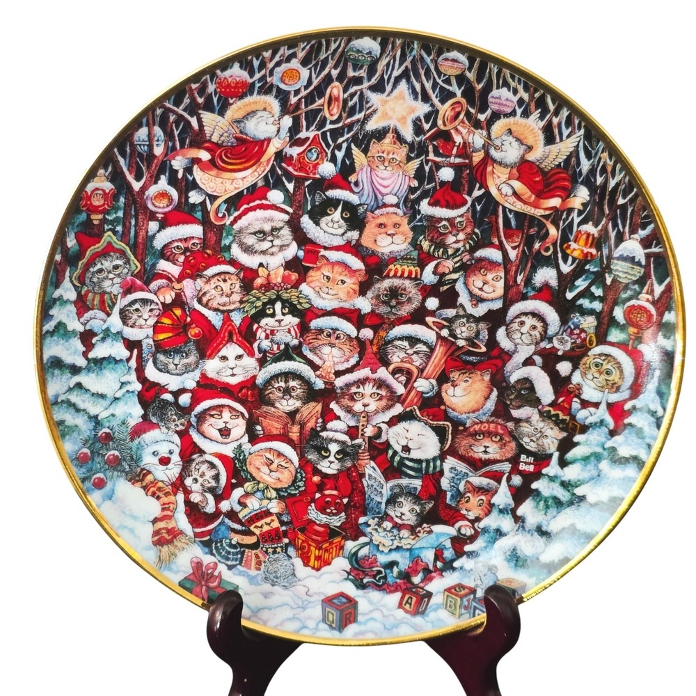 Franklin Mint Cat Collector Santa Claws Plate Ltd Edition 8" Whimsical Red White